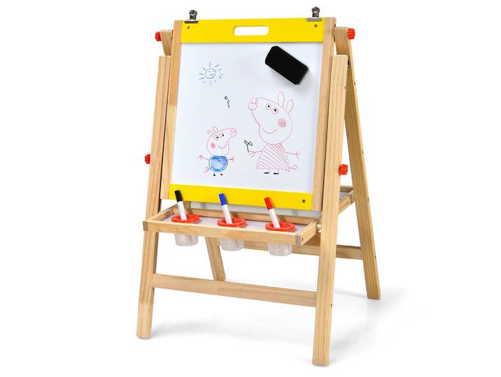 Costway Kinderstaffelei Gelb, Holz, 53.5x104x50.5 cm, Dekoration, Malbedarf & Bastelbedarf