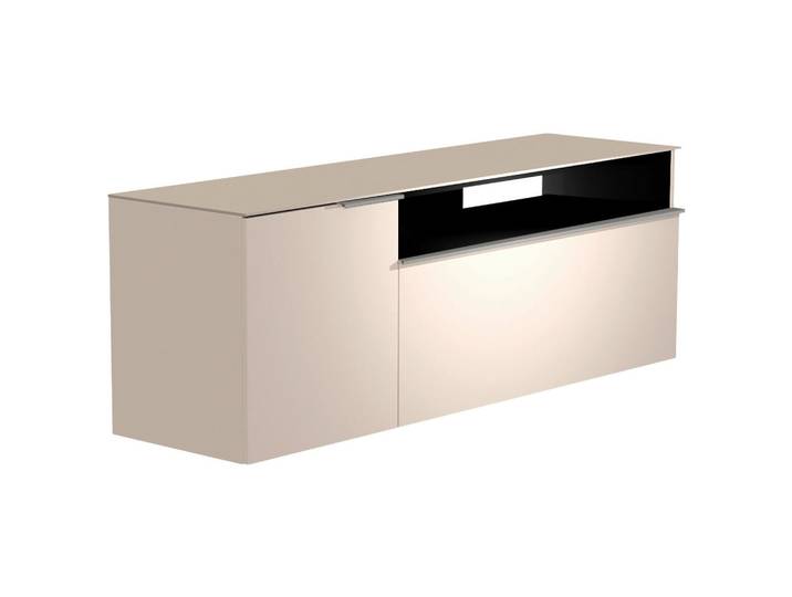 Moderano Lowboard, Alu, Sand, 3 Fächer, 160x56x45 cm, Beimöbel erhältlich, hängend, Abdeckplatte aus Glas, Wohnzimmer, Wohnwände, Lowboards, Lowboards hängend