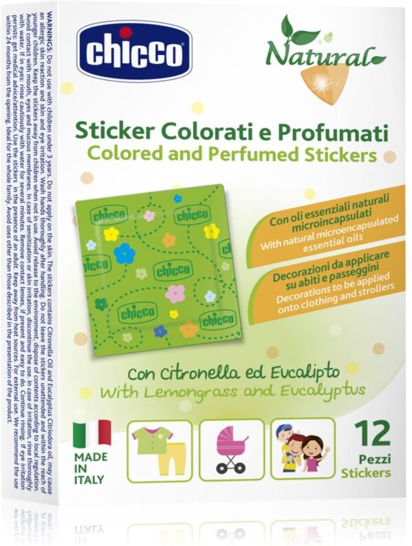 Chicco Natural Colored and Perfumed Stickers autocollants contre les insectes 3 y+ 12 pcs