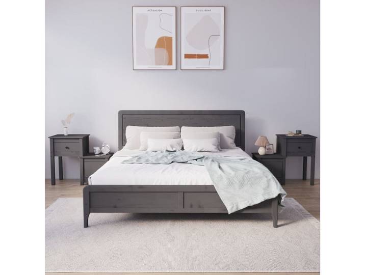 furnicato Nachttisch Nachttische 2 Stk. Grau 79,5x38x65,5 cm Massivholz Kiefer (2-St), Beistelltisch mit Schublade, Fach und flexibler Montageoption