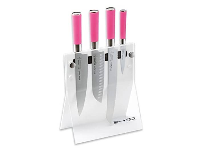 F. DICK Pink Spirit Messerblock 4Knives (Officemesser Santoku Küchenmesser Brotmesser, Messer-Set, aus hochlegiertem Edelstahl, Klinge lasergeprüft, X55CrMo14 Stahl, Griff Kunststoff) 8 1772 000-05-79