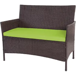Poly-Rattan Gartenbank Hamar, Sitzbank Bank ~ braun-meliert, Kissen grün