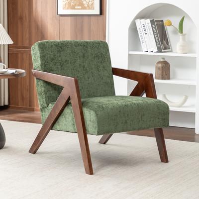 "GDFStudio - 23.60"" Mid Century Modern Linen Upholstered Rubber Wood Frame Accent Armchair"