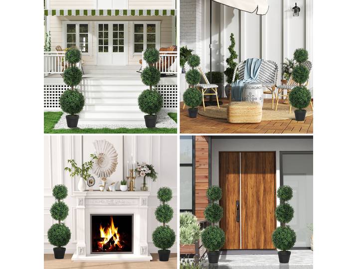 HOMCOM 2 Arbres Artificiels 101,6cm Buis 3 Boules avec Pot