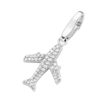 Charm-Einhänger "Flugzeug mit Zirkonia, Silber 925", weiß, GIORGIO MARTELLO MILANO, Charms, Damen, Silber 925 (Sterlingsilber)