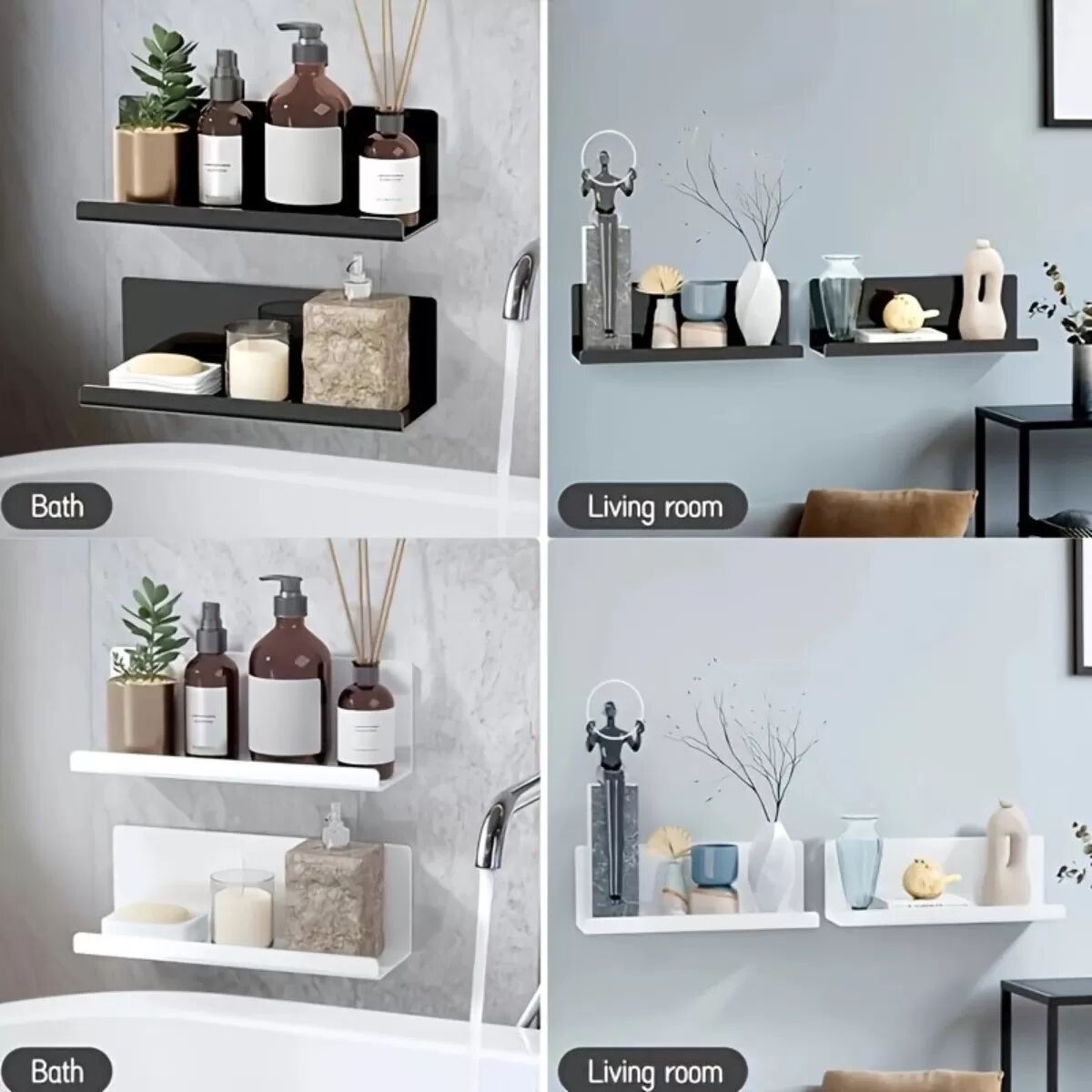 INF Acryl-Schweberegale Set mit 2 – Bohren nicht erforderlich, Klebemontage-Displayregale Schwarz
