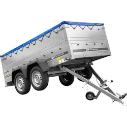 GARDEN TRAILER 264/2 KIPP Zweiachsanhänger mit Stützrad, Planenträgern, zus. Bordwänden und blauer Flachplane