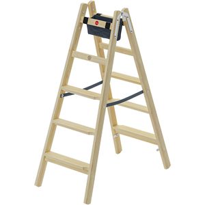 Hailo-Master Stehleiter H80, 8768501, beidseitig begehbar, aus Holz, bis 150kg, mit 2 x 5 Stufen