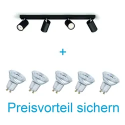 BUNDLE Philips myLiving Spot Kosipo 4-flammigerr Deckenstrahler mit schwenkbaren Spots in schwarz inkl. 5er Pack GU10 LED ́s Preisvorteil