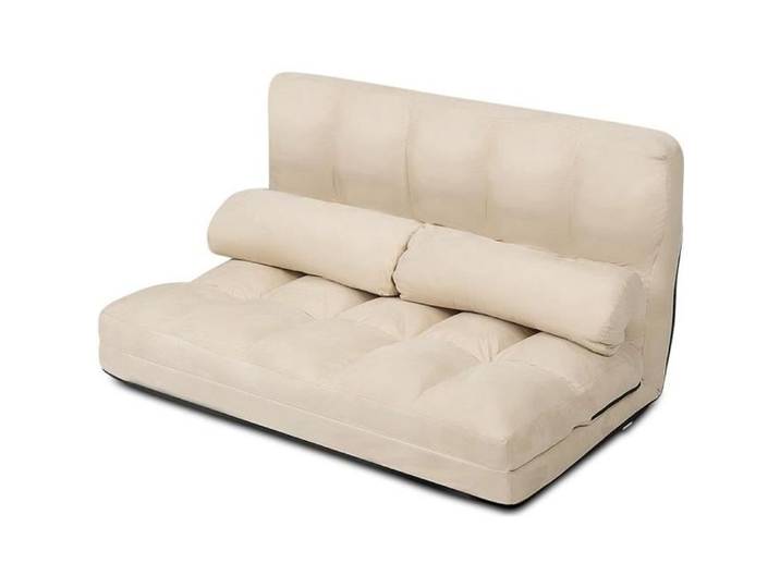 COSTWAY Canapé Convertible Chauffeuse Dossier Réglable 6 Positions 2 Coussins Tissu Aspect Suédé Lavable Beige