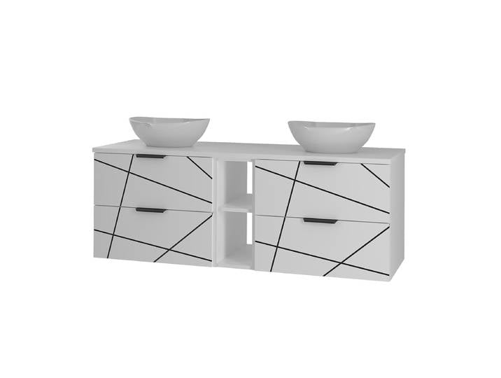 Meuble double vasque 140cm 2 niches Teren Blanc