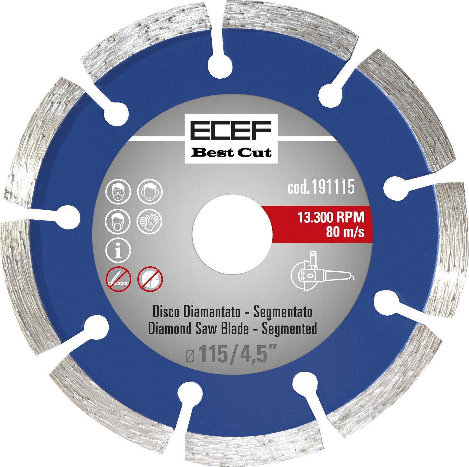 ECEF Universele segmentatie diamantzaagschijf met diamantsnijrand, diameter 115 mm