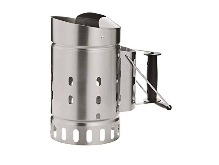 RÖSLE Anzündkamin, Hochwertiger Grillkohleanzünder aus Edelstahl, Funkenschutz, Griff mit Hitzeschutzblech, Haltebügel, Schwarz