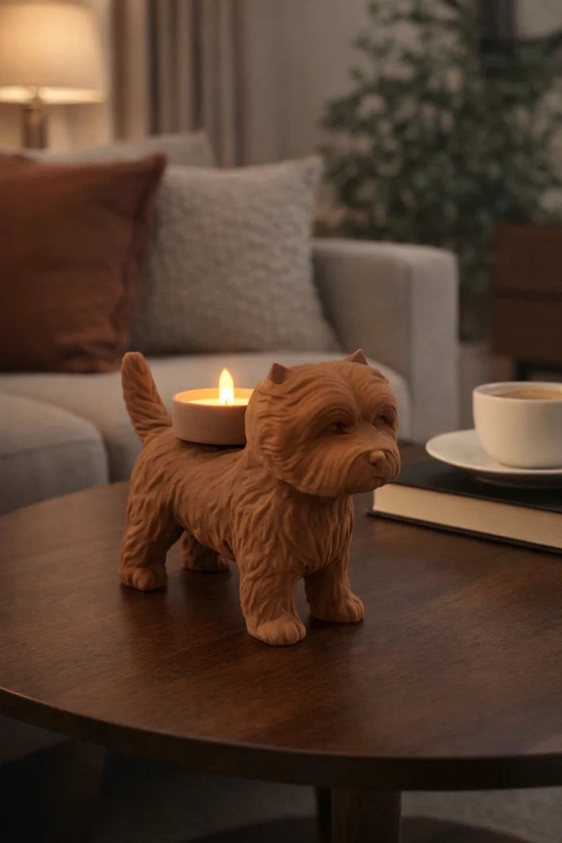 Waxinelichthouder Westie West Highland White Terrier Decoratie Bruin