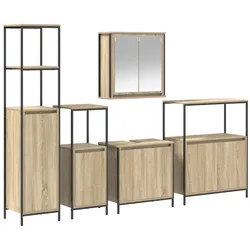 vidaXL Badezimmermöbel Set mit Regal 5 pcs Sonoma-Eiche und Schwarz