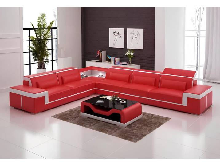 Xlmoebel Ecksofa Leder-Ecksofa in L-Form mit passendem Tisch, Ecksofa mit Tisch, Hergestellt in Europa