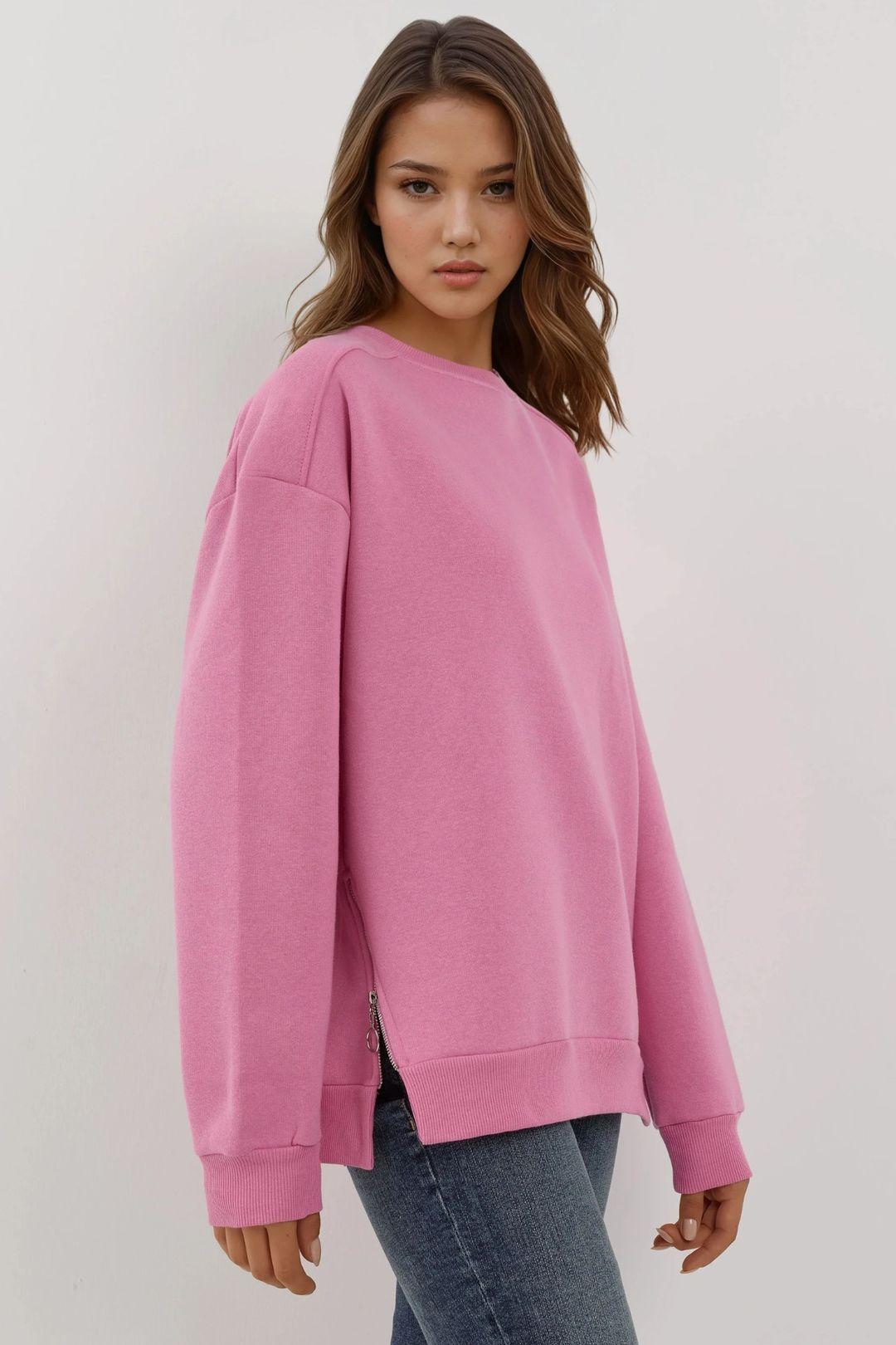 Textured Crewneck Sweatshirt met Ritsdetail
