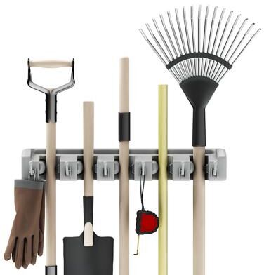 Wall Organizer with Adjustable Slots and Hooks - Wall-Mounted Tool and Broom Holder - Organization and Storage by Stalwart