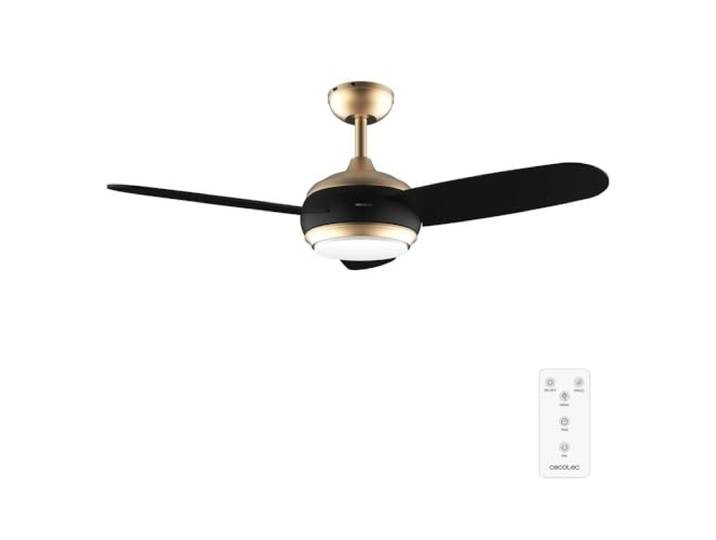 Cecotec - Ventilateur de Plafond avec Lumière EnergySilence Aero 4265 GoldBlack - 65 W\, Diamètre 106 cm\, Télécommande\, Lampe LED 18 W et Minuterie\, 3 Vitesses et 3 Pales\, Design Fonctionnel