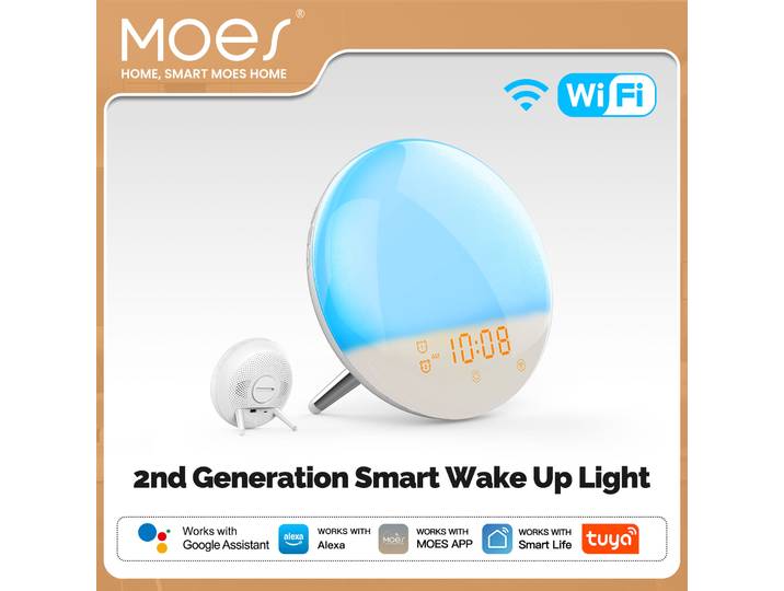 MOES WiFi réveil lumière intelligente réveil avec 7 couleurs lever du soleil coucher de soleil Simulation Tuya APP contrôle fonctionne avec Alexa Google Home