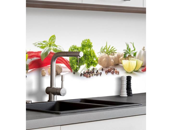 MyMaxxi Küchenrückwand Küchenrückwand selbstklebend Gewürze Gemüse Spritzschutz Folie, (Klebefolie passend geschnitten und gerollt B 340 cm x H 60 cm), Gewürze Gemüse B 340 cm x H 60 cm