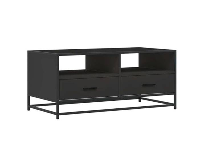 fsahslih Couchtisch Schwarz 100x50x45 cm Wohnzimmertisch Metall Moderner Beistelltisch im Industrie-Design mit praktischer Ablage für Zeitungen und Fernbedienung im Wohnzimmer.