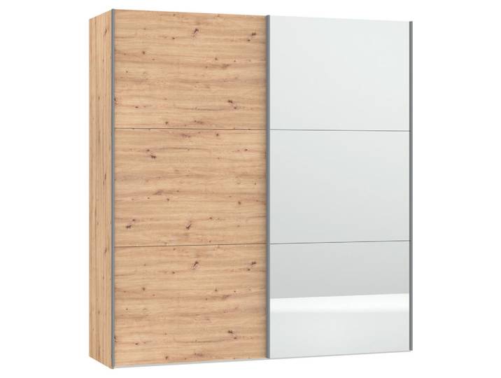 Boxxx Schwebetürenschrank, Eiche Artisan, Glas, 2 Fächer, 203x220x65 cm, umfangreiches Zubehör erhältlich, in verschiedenen Größen erhältlich, Schlafzimmer, Kleiderschränke, Kleiderschränke mit Spiegel