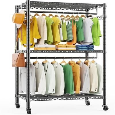 No "3 Tiers Rolling Garment Rack for Hanging Clothes - 17.71""D x 29.53""W x 72.83""H"