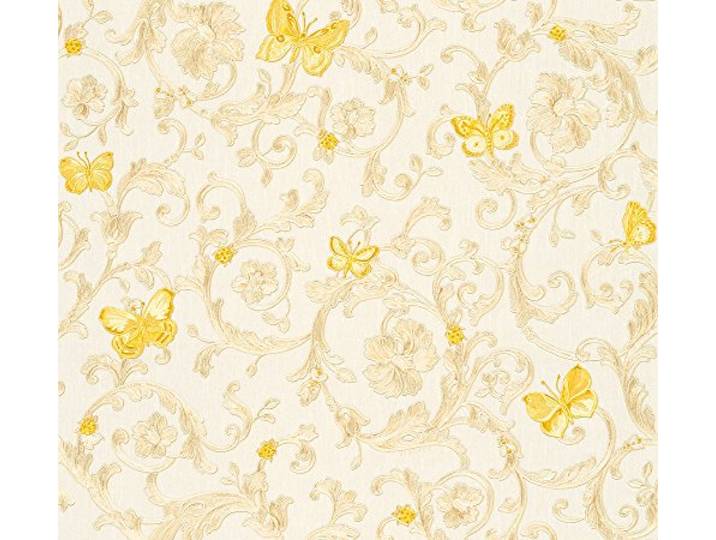 A.S. Création Papier peint Versace Papier Peint Baroque Butterfly Barocco Papier peint intissé 10.05 m x 0.70 m Argent Jaune Crème Made in Germany 343251 34325-1
