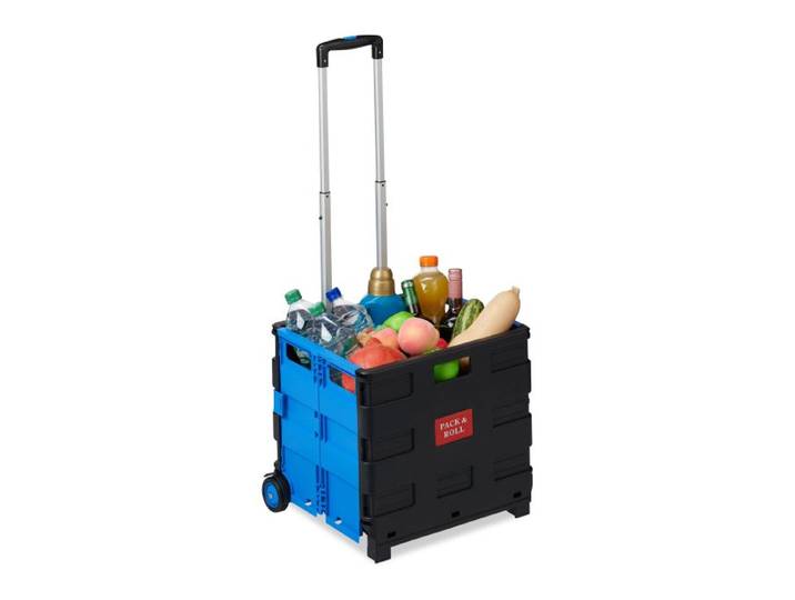 Relaxdays 4x Boodschappentrolley inklapbaar blauw