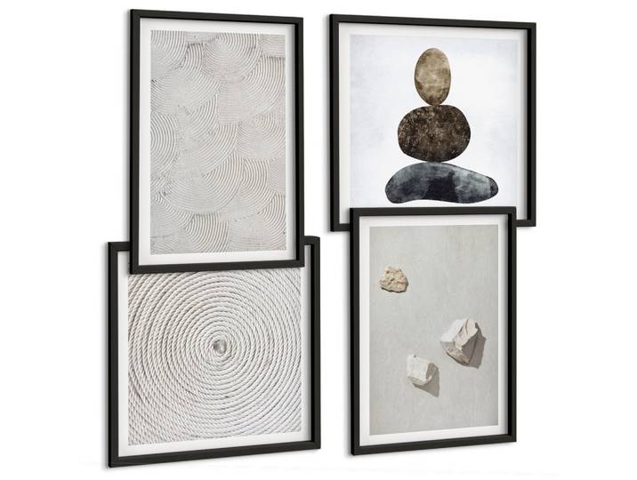 BILDER SET 4er Set - 50x50 cm & 40x60 cm Schwarzer Rahmen - Sandsteine moderne Farbe