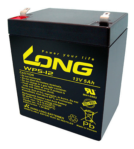 Kung Long WP5-12 F2 loodaccu, 12V, 5Ah met 6,3mm Faston-aansluiting