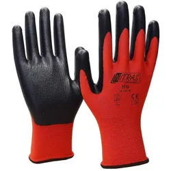 AS Arbeitsschutz Nitras Nylonhandschuhe | Nitrilschaum-Beschichtung | rot | 12 Paar | Gr. 8