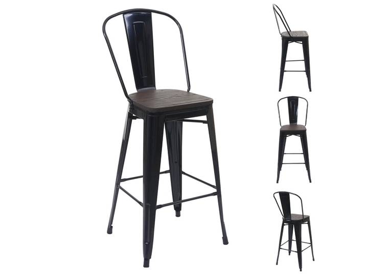 MCW Barhocker Metall Schwarz 4er-Set, Holz, 50x117x45 cm, Esszimmer, Barmöbel, Barhocker