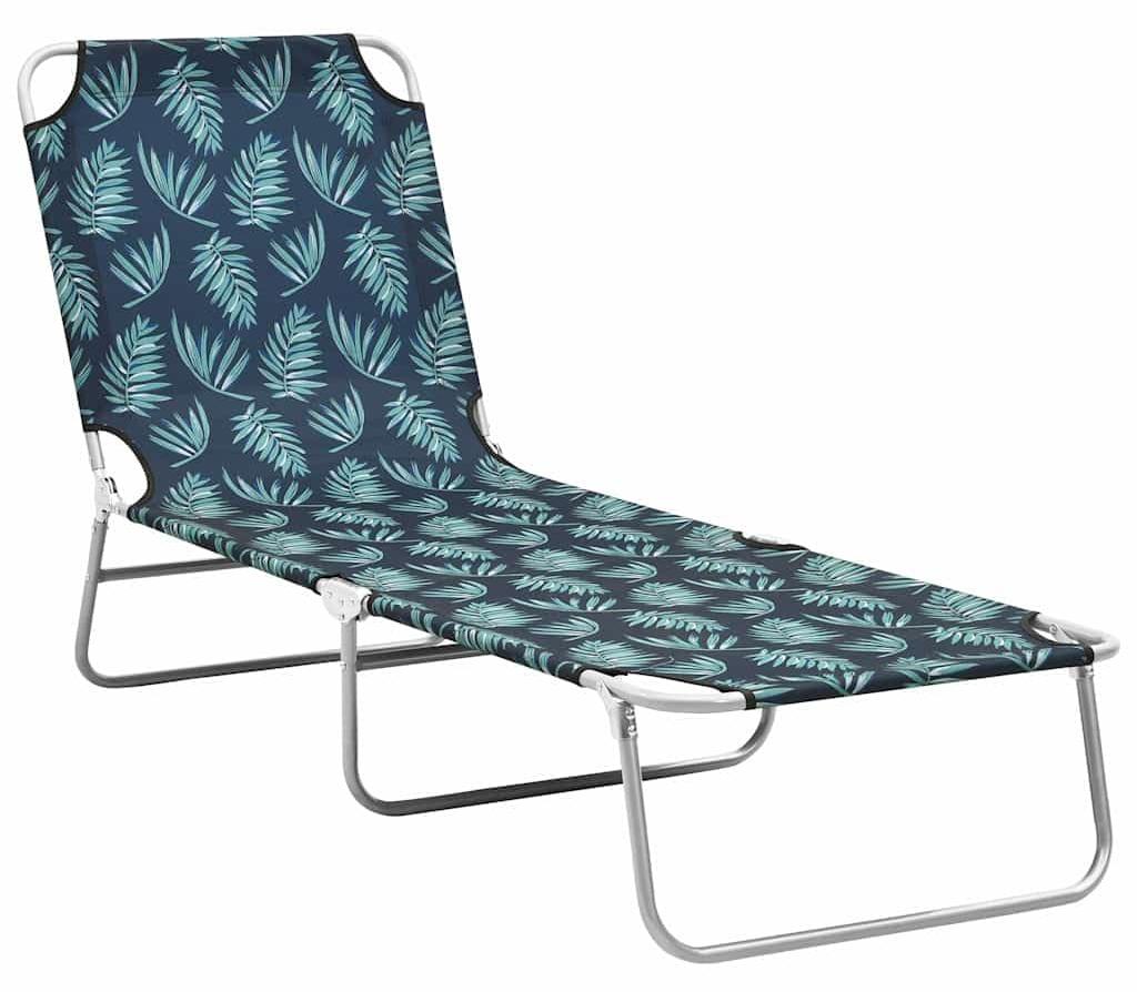 Liegestuhl klappbar mit Sonnenschutz - Motiv: Blätter, Oxford-Stoff - 190x70x30 cm - Gartenmöbel, Liegebett