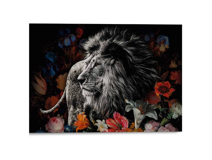Tableau déco Lion et fleurs de Heem Impression sur alu Dibond Multicolore 70 x 50 x 2cm
