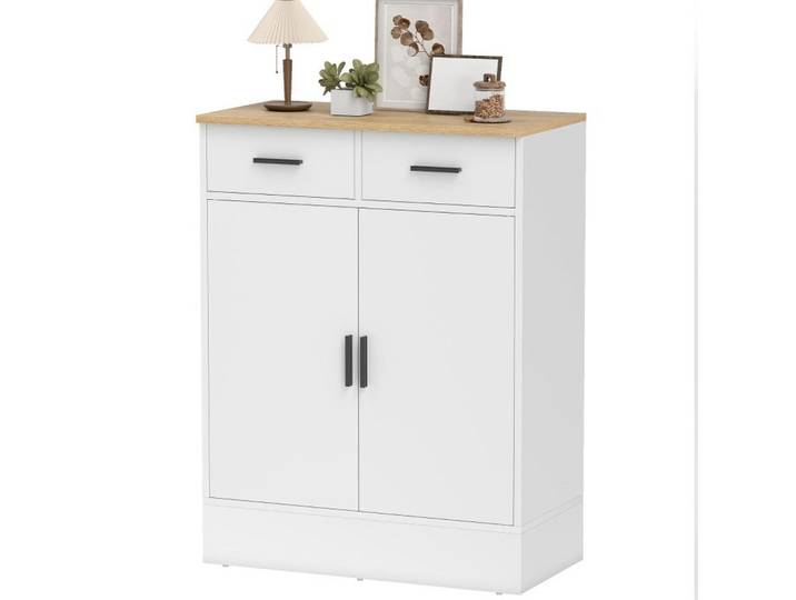 Modfu Sideboard aus Holzwerkstoff 68,6x35x90,3 cm Weiß mit 2 Schubladen, verstellbarem Regal und viel Stauraum, 68.6x90.3x35 cm, Kleinmöbel, Kommoden, Sideboards