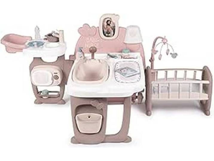 Smoby Toys - Baby Nurse Puppen-Spiele-Station - XXL Puppen-Spielcenter mit Puppenbett, Badewanne & Essbereich (zusammenklappbar) - für Kinder ab 3 Jahren, Kunststoff, Mehrfarbig