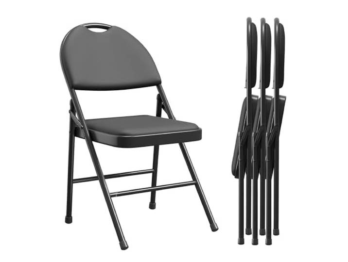 WEJIUAFB 4er‑Set Gepolsterter Klappstuhl, Metallrahmen, PU‑Leder Bezug Abwischbare Oberfläche, bodenschonende Gummifüße, stabile Dreiecksstruktur, platzsparend faltbar für Zuhause, Büro und Events