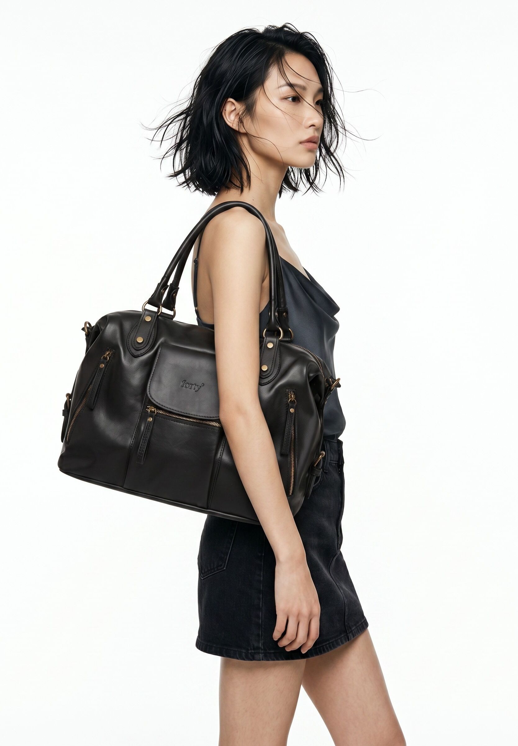 Shopper FORTY "FORTY Damen echt Leder, Made in Italy", Damen, Gr. B/H/T: 41cm x 35cm x 18cm onesize, schwarz, Leder, beschichtet, glänzend, Taschen Shopper, echt Leder, Made in Italy schwarz B/H/T: 41cm x 35cm x 18cm onesize