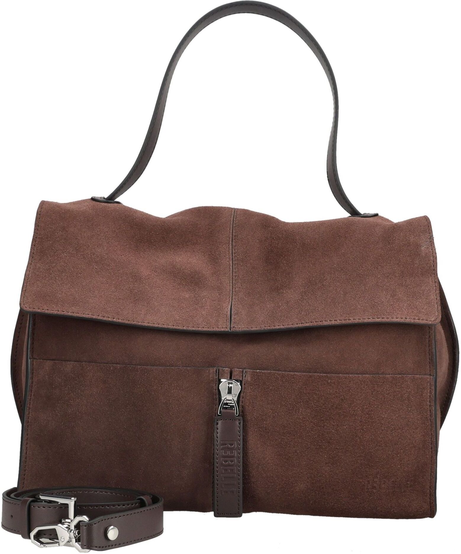 Henkeltasche REBELLE "REBELLE Taschen Veloursleder/Textil", Damen, Gr. onesize, dunkelbraun, Textil, Veloursleder, Taschen