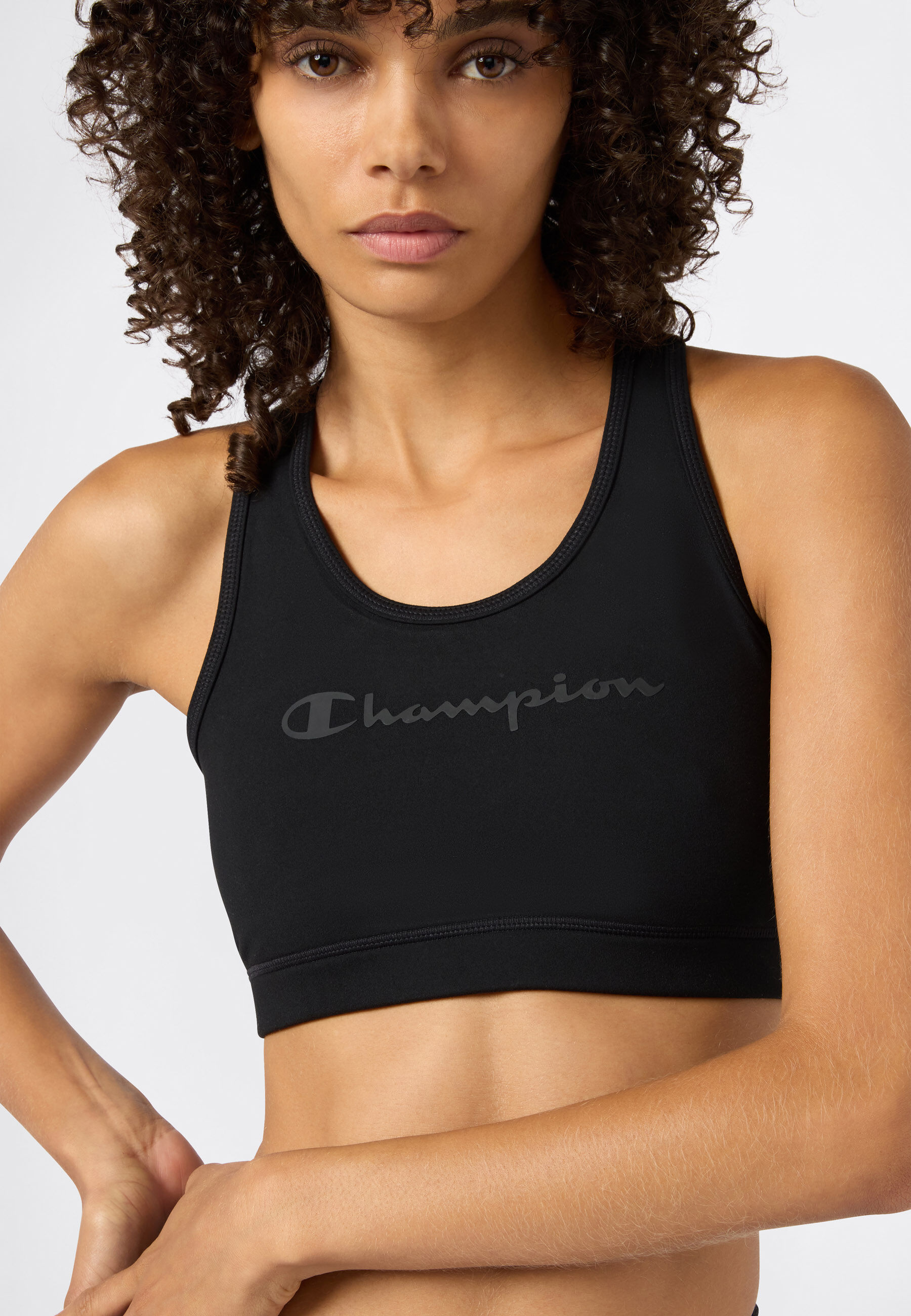 Sport-BH CHAMPION "PERFRORMANCE Quick Dry Bra with big Logo", Damen, Gr. M, N-Gr, schwarz (nbk), Obermaterial: 78% Polyester, 22% Elasthan, BHs Sport-BH, für Sportmode und Fitnessaktivitäten geeignet, sportlicher Stil nbk M, N-Gr