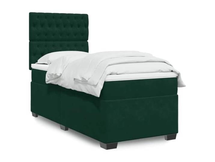 RJPLMFV Lattenrost mit Matratze, Velours, Dunkelgrün, 80 x 200 cm Kopfteil verstellbar, Taschenfedern, abnehmbarer Topper, optimale Unterstützung
