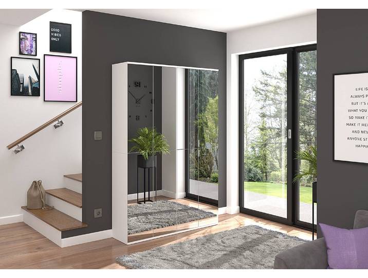 Garderobenschrank Typ A 61cm Weiß/Weiß mit Spiegeltür/-en