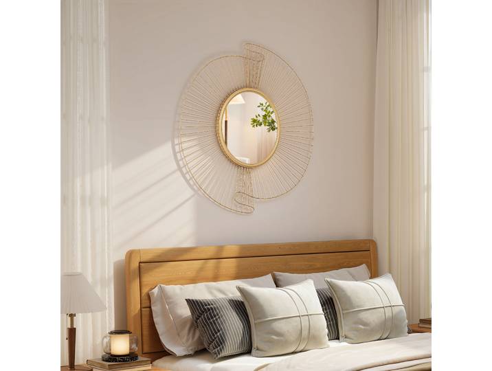 HOMCOM Miroir Rond 60cm Métal Doré Moderne Murale 360°