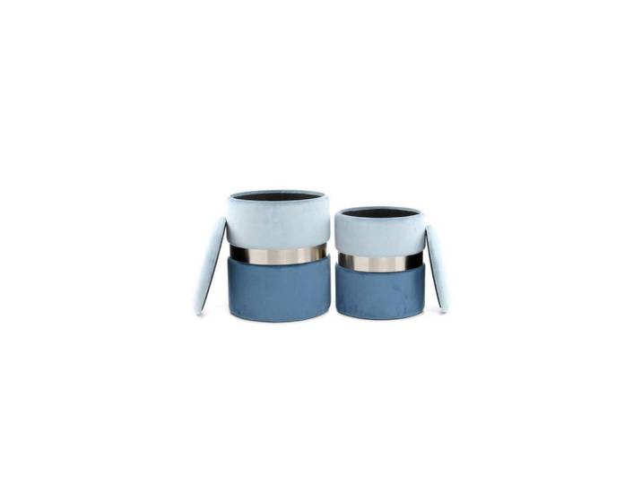 Hocker Pouf-Set Samt Blau/Hellblau 2-teilig