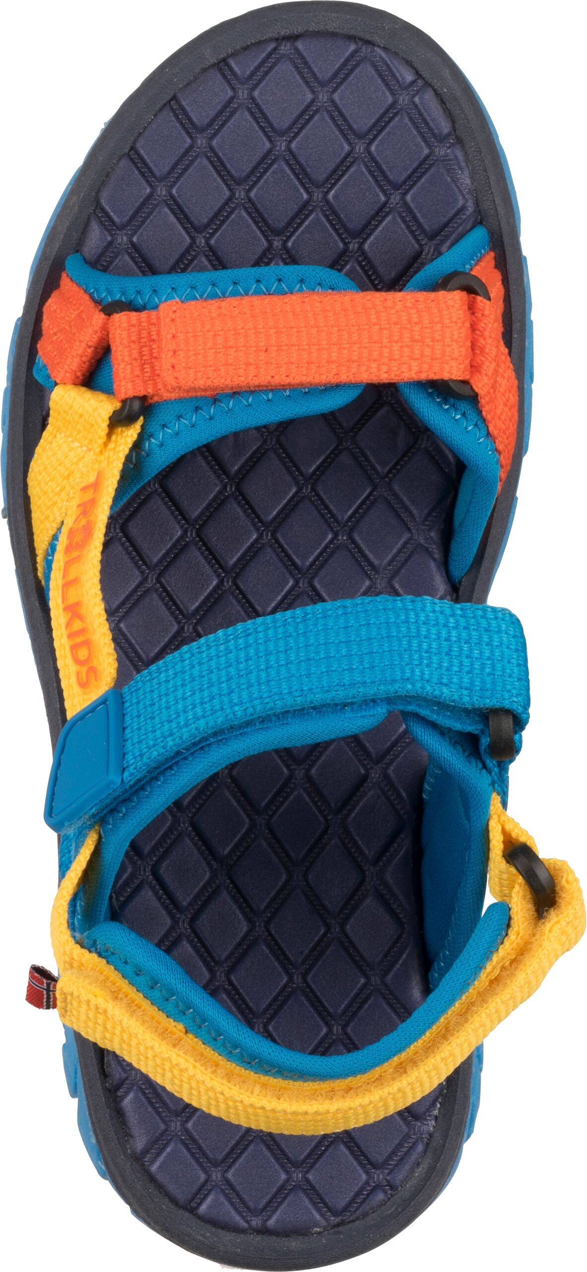 Sandale TROLLKIDS "Kids Oslofjord Sandal", Mädchen, Gr. 28, Synthetik, bunt (dynamic blau, bright orange, gelb), Schuhe Sandale dynamic blau, bright orange, gelb 28, Synthetik