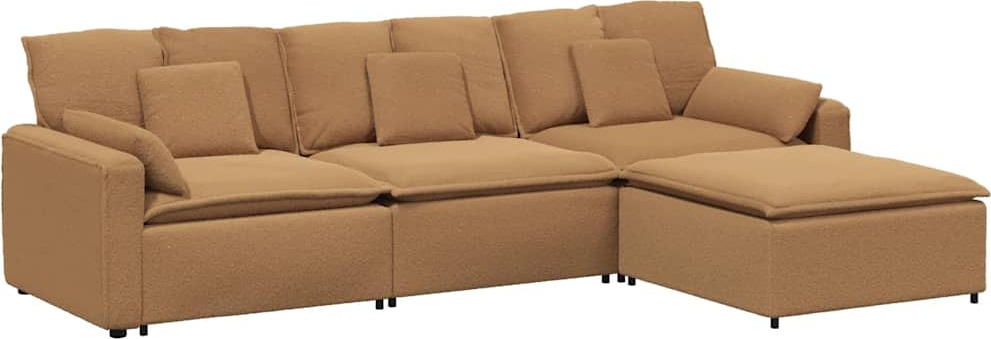 Modulares Sofa mit Fußhocker und Kissen Beige