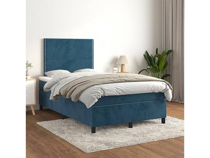 KTHLBRH Boxspringbett Samt Dunkelblau 120 x 190 cm Federkern inklusive, weicher Stoff, robuste Struktur, für den täglichen Gebrauch