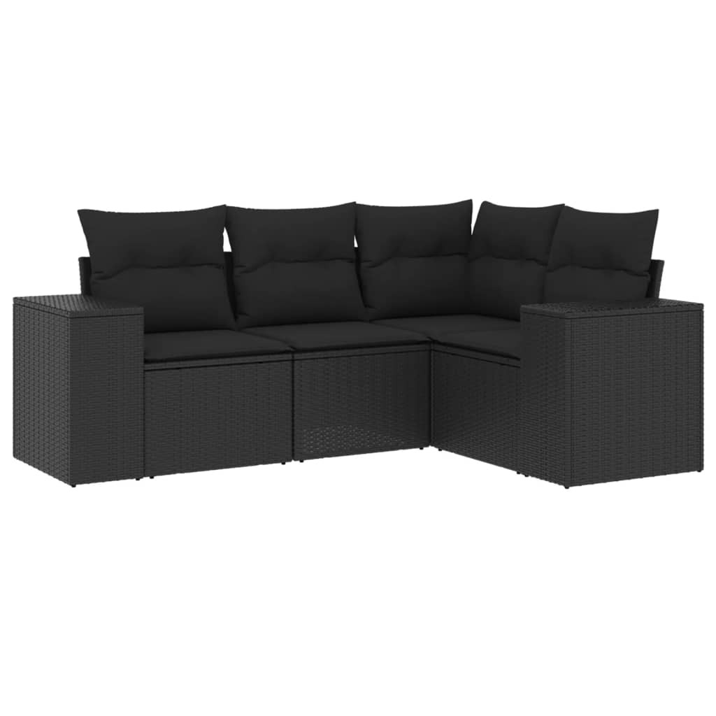 Modulares Gartensofa Set, 4-tlg. Loungemöbel für Terrasse & Balkon, Schwarz, PE-Rattan, Stahl, UV-beständig, mit abnehmbaren, waschbaren Kissen